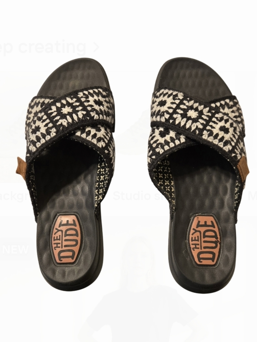 Hey Dude Christi Slide Cottage Crochet size 6, EUC!